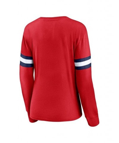 Women's Red Washington Capitals Block Party Primary Logo Fashion Long Sleeve T-shirt Red $21.56 Tops