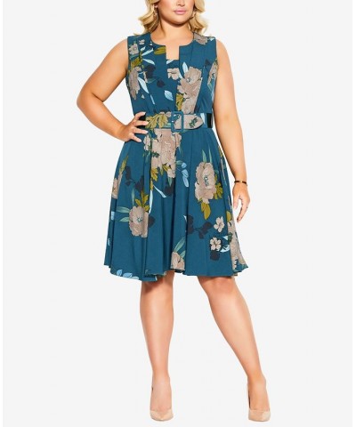 Trendy Plus Size Alessia Sleeveless Dress Teal Bold Bloom $50.31 Dresses