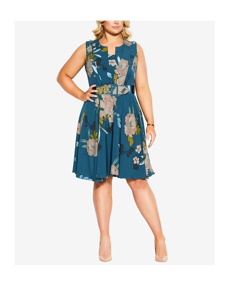 Trendy Plus Size Alessia Sleeveless Dress Teal Bold Bloom $50.31 Dresses