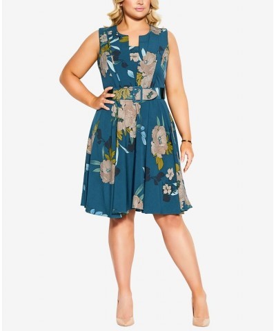 Trendy Plus Size Alessia Sleeveless Dress Teal Bold Bloom $50.31 Dresses