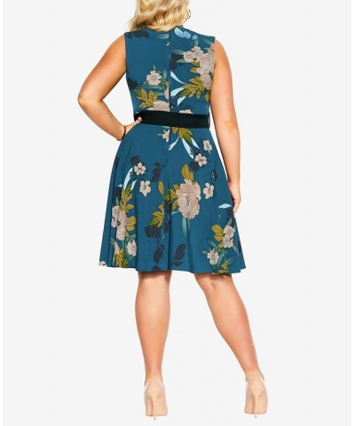 Trendy Plus Size Alessia Sleeveless Dress Teal Bold Bloom $50.31 Dresses