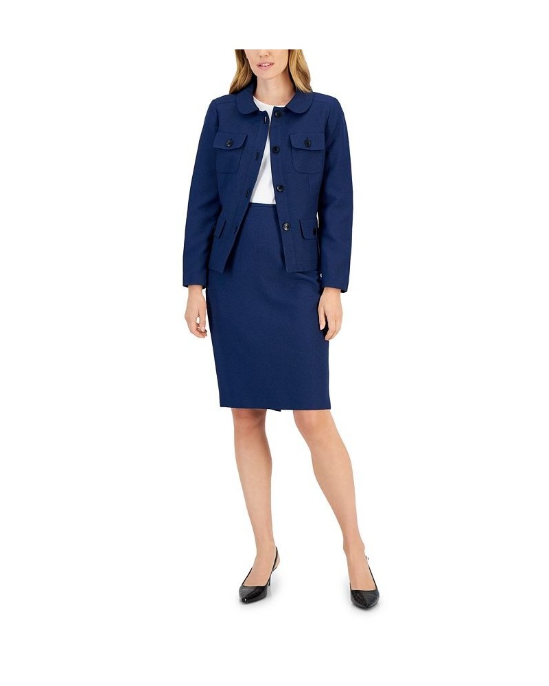 Women's Peter Pan-Collar Jacket & Pencil Skirt Regular and Petite Sizes Navy/Black $57.80 Suits