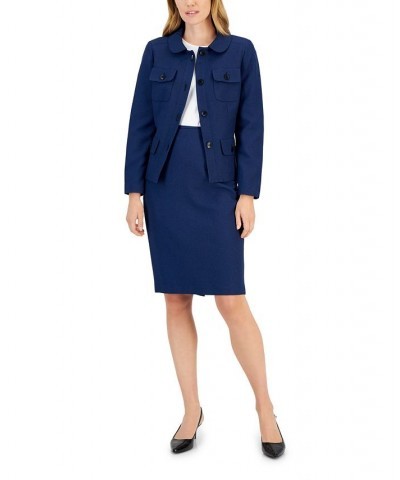 Women's Peter Pan-Collar Jacket & Pencil Skirt Regular and Petite Sizes Navy/Black $57.80 Suits