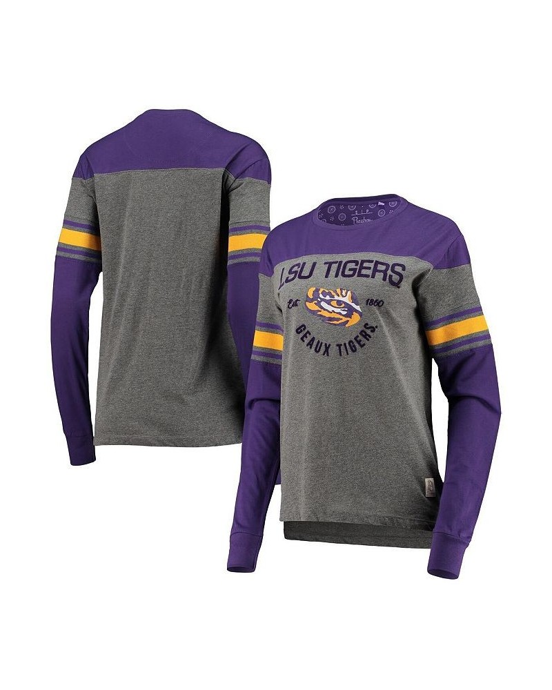 Women's Purple Heathered Gray LSU Tigers Lizzy Flocking Striped Long Sleeve T-shirt Purple, Heathered Gray $26.99 Tops