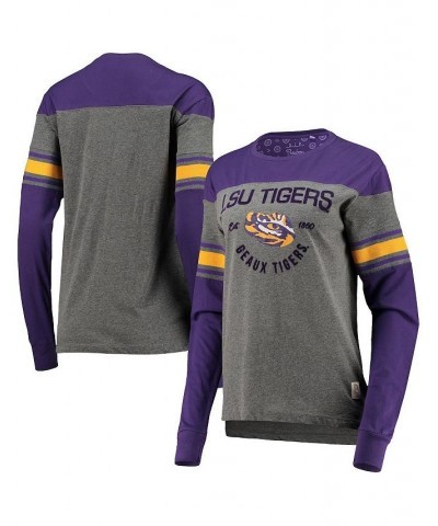 Women's Purple Heathered Gray LSU Tigers Lizzy Flocking Striped Long Sleeve T-shirt Purple, Heathered Gray $26.99 Tops