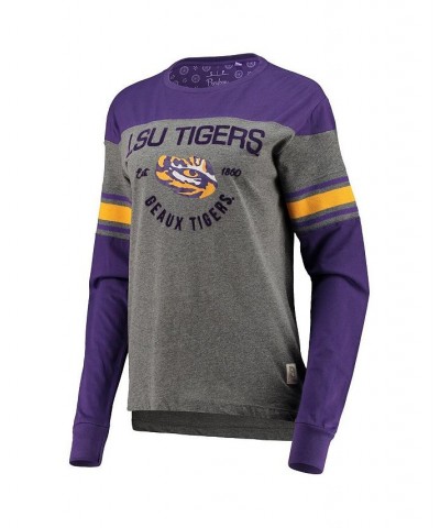 Women's Purple Heathered Gray LSU Tigers Lizzy Flocking Striped Long Sleeve T-shirt Purple, Heathered Gray $26.99 Tops