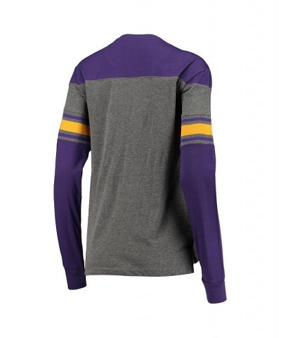 Women's Purple Heathered Gray LSU Tigers Lizzy Flocking Striped Long Sleeve T-shirt Purple, Heathered Gray $26.99 Tops