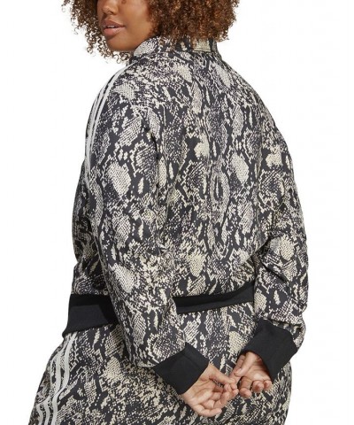 Plus Size Python Zipper-Front Track Jacket Black/ Multi Color $30.10 Jackets