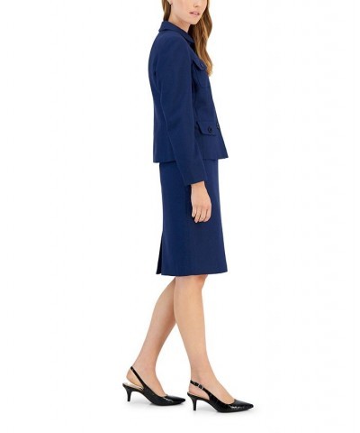 Women's Peter Pan-Collar Jacket & Pencil Skirt Regular and Petite Sizes Navy/Black $57.80 Suits