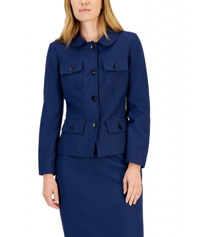 Women's Peter Pan-Collar Jacket & Pencil Skirt Regular and Petite Sizes Navy/Black $57.80 Suits