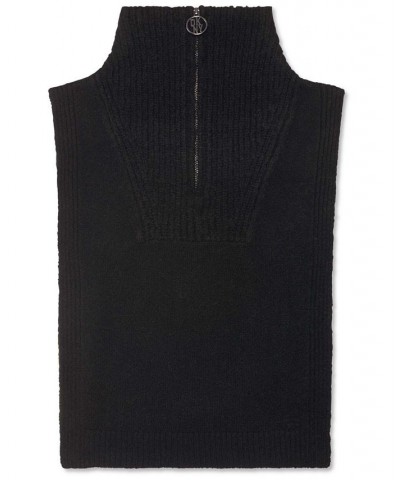 Women's Warm Ribbed Pull-Over Vest with Half Zip Detail Black $28.77 Sweaters