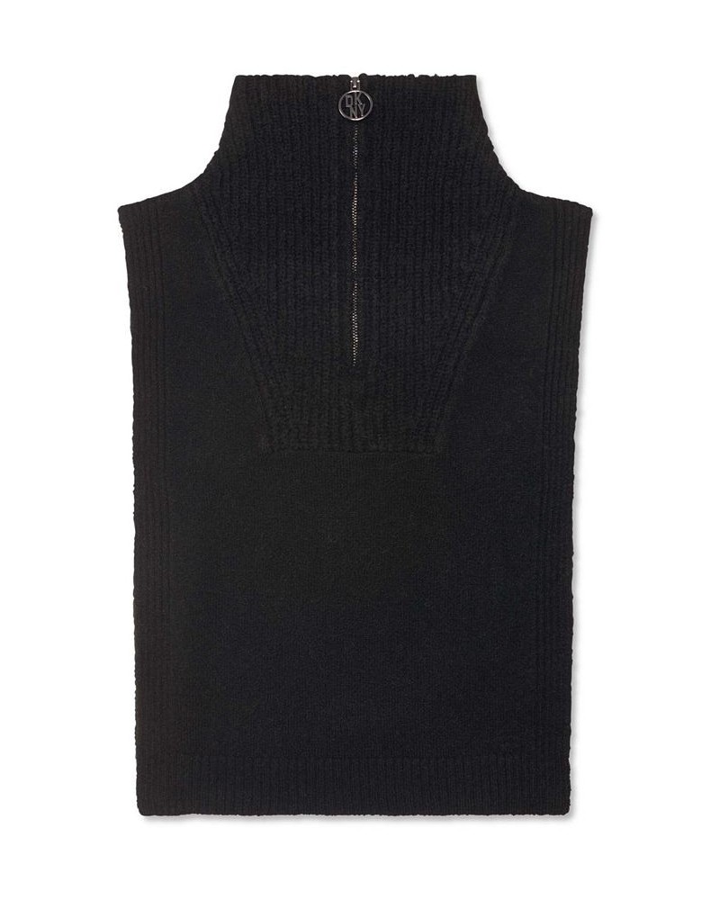 Women's Warm Ribbed Pull-Over Vest with Half Zip Detail Black $28.77 Sweaters