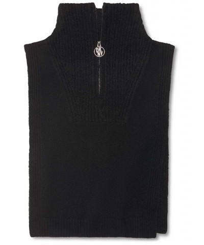 Women's Warm Ribbed Pull-Over Vest with Half Zip Detail Black $28.77 Sweaters