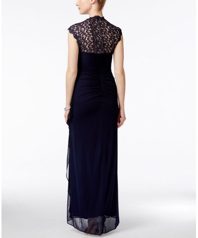 Stand-Collar Illusion Back Gown Blue $56.76 Dresses