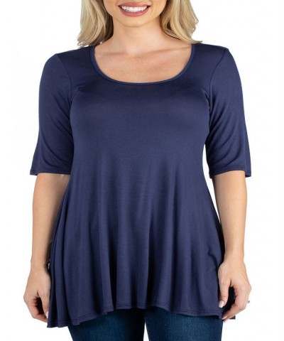 Women's Elbow Sleeve Swing Tunic Top Blue $18.48 Tops