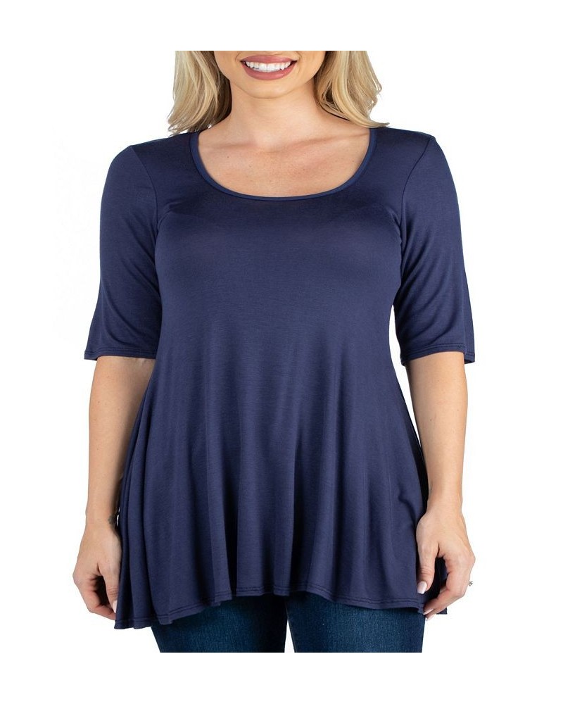 Women's Elbow Sleeve Swing Tunic Top Blue $18.48 Tops