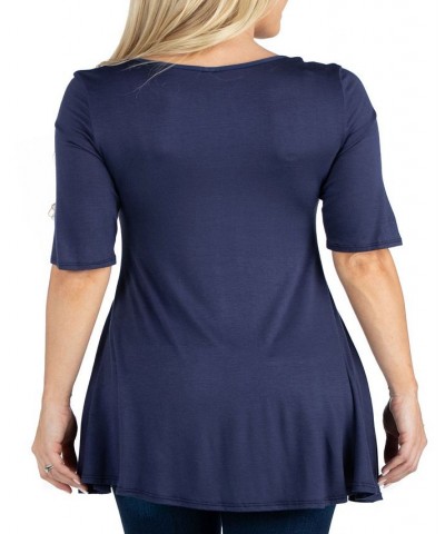 Women's Elbow Sleeve Swing Tunic Top Blue $18.48 Tops