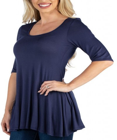 Women's Elbow Sleeve Swing Tunic Top Blue $18.48 Tops