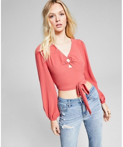 Women's Ring-Detail Blouse Red $10.17 Tops