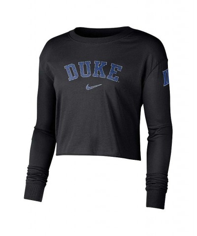 Women's Black Duke Blue Devils 2-Hit Cropped Long Sleeve Logo T-shirt Black $27.49 Tops