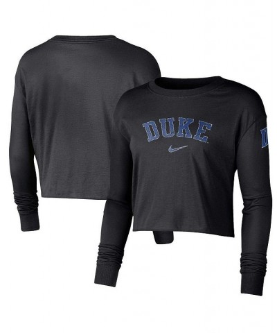 Women's Black Duke Blue Devils 2-Hit Cropped Long Sleeve Logo T-shirt Black $27.49 Tops