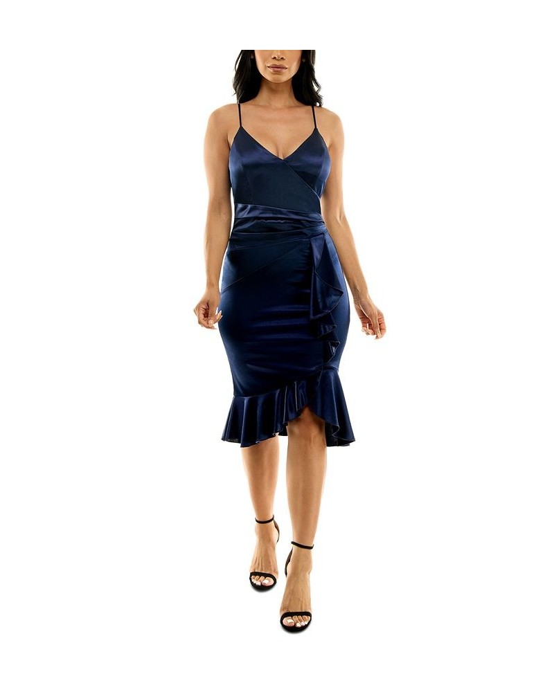 Juniors' Strappy Surplice-Neck Ruffled Dress Navy $35.55 Dresses