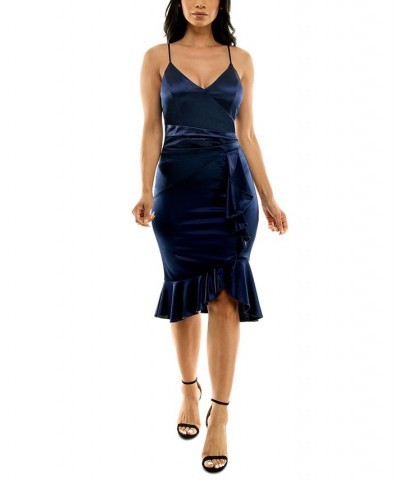 Juniors' Strappy Surplice-Neck Ruffled Dress Navy $35.55 Dresses