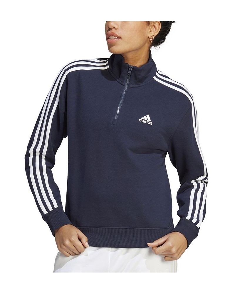 Women's Cotton 3-Stripes Quarter-Zip Sweatshirt Legend Ink/white $25.65 Tops