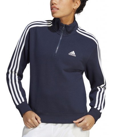 Women's Cotton 3-Stripes Quarter-Zip Sweatshirt Legend Ink/white $25.65 Tops