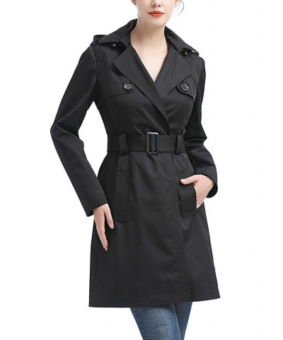 Women's Angie Water Resistant Hooded Trench Coat Black $50.76 Coats