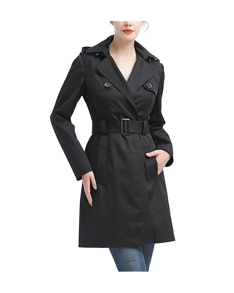 Women's Angie Water Resistant Hooded Trench Coat Black $50.76 Coats