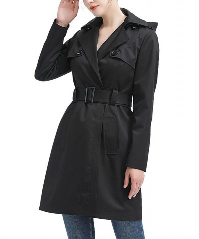 Women's Angie Water Resistant Hooded Trench Coat Black $50.76 Coats