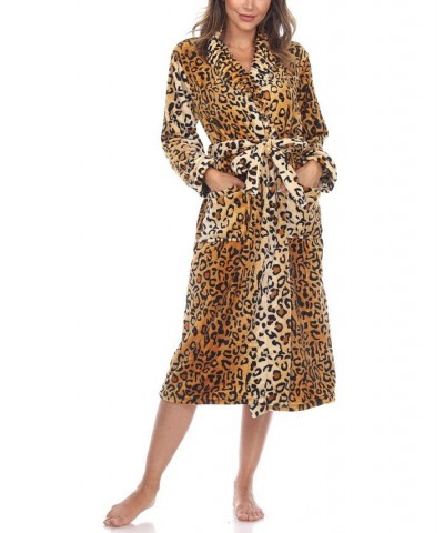 Women's Long Cozy Loungewear Belted Robe Brown Leopard $24.19 Sleepwear