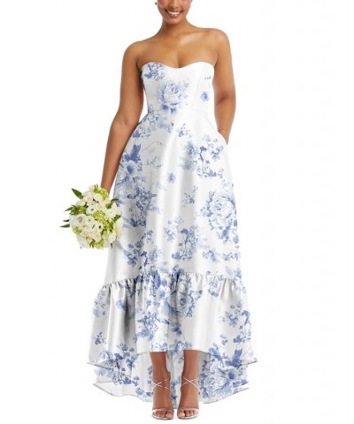 Women's Strapless High-Low Ruffled-Hem Gown Cottage Rose Print $129.00 Dresses