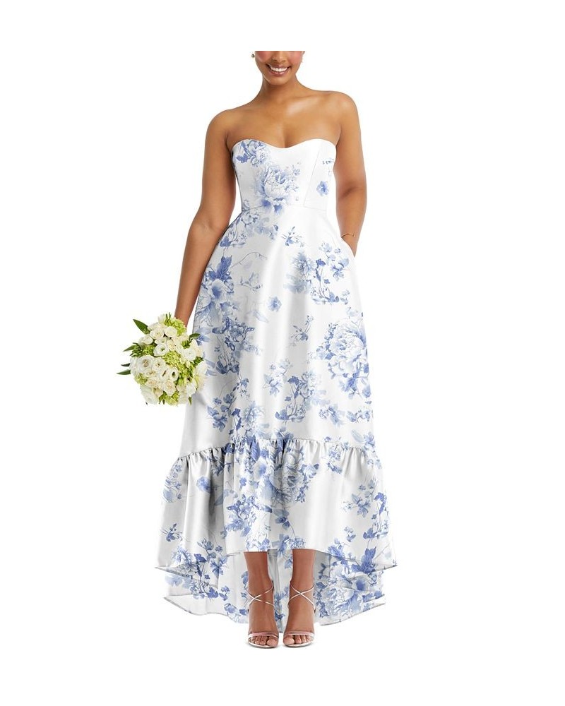 Women's Strapless High-Low Ruffled-Hem Gown Cottage Rose Print $129.00 Dresses