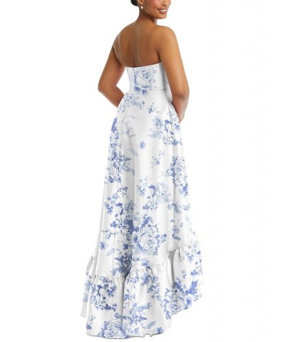 Women's Strapless High-Low Ruffled-Hem Gown Cottage Rose Print $129.00 Dresses