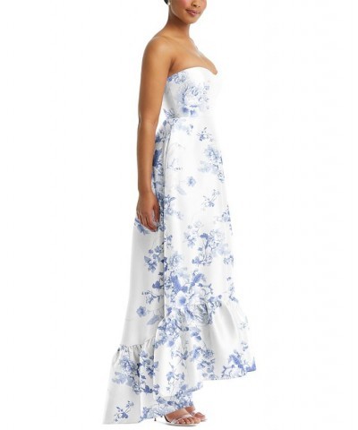 Women's Strapless High-Low Ruffled-Hem Gown Cottage Rose Print $129.00 Dresses