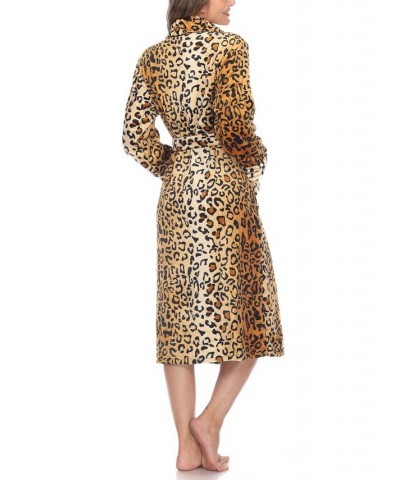 Women's Long Cozy Loungewear Belted Robe Brown Leopard $24.19 Sleepwear