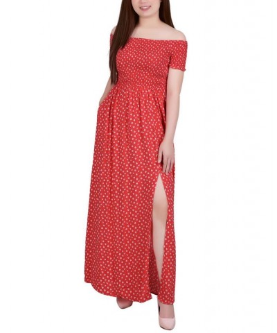 Women's Short Sleeve Off the Shoulder Smocked Maxi Dress Red Floral $21.06 Dresses