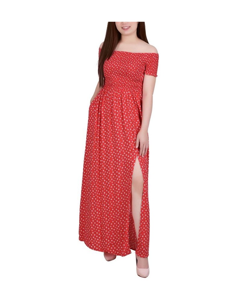 Women's Short Sleeve Off the Shoulder Smocked Maxi Dress Red Floral $21.06 Dresses