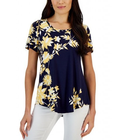 Petite Masked Floral Top Blue $10.08 Tops