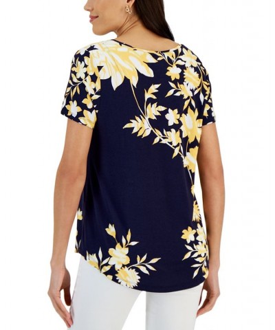 Petite Masked Floral Top Blue $10.08 Tops