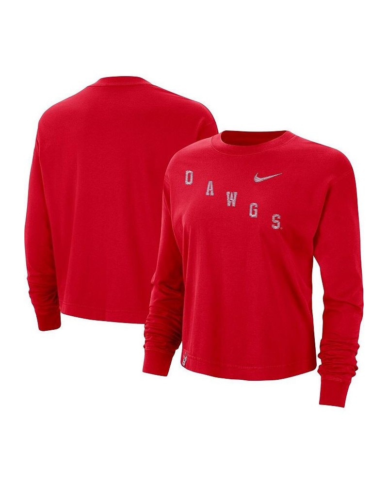 Women's Red Georgia Bulldogs Boxy Varsity Long Sleeve T-shirt Red $25.19 Tops