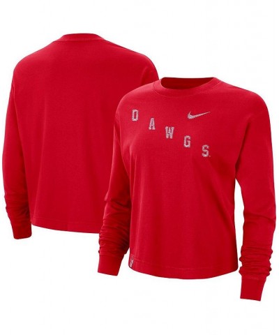 Women's Red Georgia Bulldogs Boxy Varsity Long Sleeve T-shirt Red $25.19 Tops