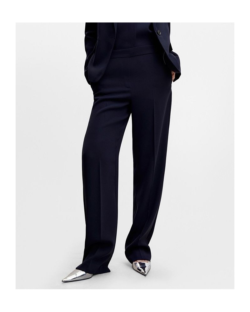 Women's Elastic Waist Suit Trousers Dark Navy $47.69 Pants