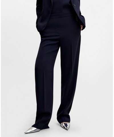 Women's Elastic Waist Suit Trousers Dark Navy $47.69 Pants