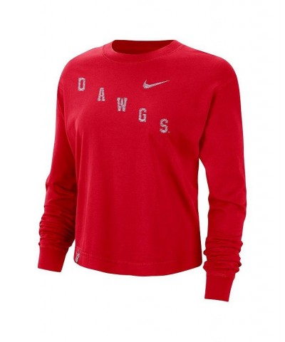 Women's Red Georgia Bulldogs Boxy Varsity Long Sleeve T-shirt Red $25.19 Tops