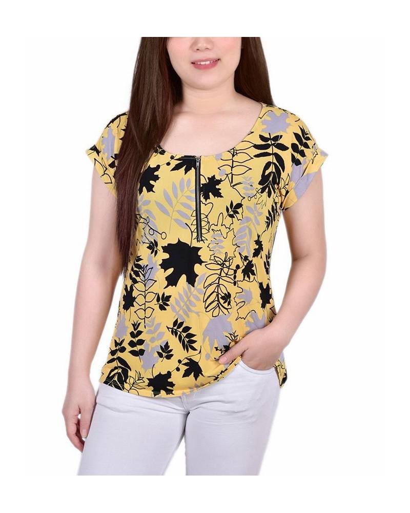 Petite Short Extended Sleeve Zip Top Yellow Silver Black $12.71 Tops