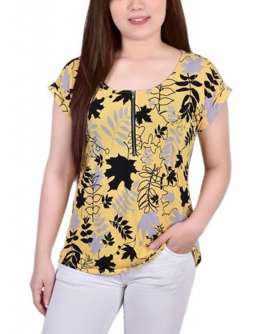 Petite Short Extended Sleeve Zip Top Yellow Silver Black $12.71 Tops