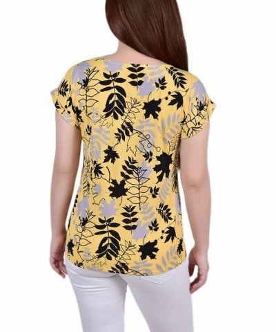 Petite Short Extended Sleeve Zip Top Yellow Silver Black $12.71 Tops